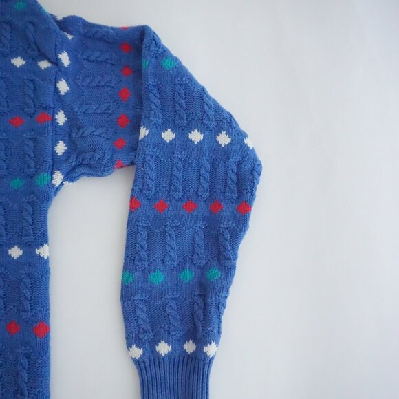 Vintage Izod Blue Cotton Patterned V Neck Sweater Eclectic Grandpa Preppycore XL - Picture 4 of 10